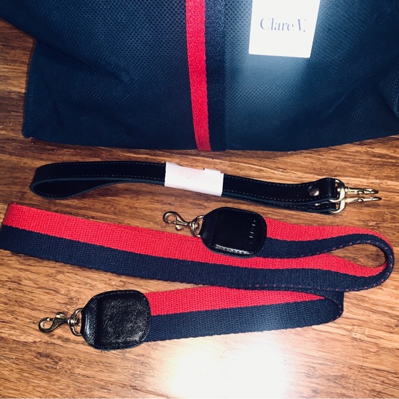 Clare V Simple Tote (Navy Blue Perforated Suede) + Bonus Stripe Crossbody Strap! - Picture 7 of 10